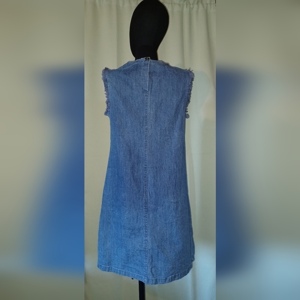 Hope and Harlow Light Blue Denim Fringe Frayed Dress - Picture 3 of 7